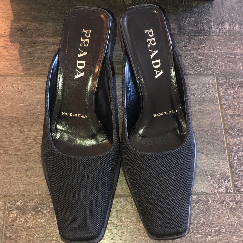 Prada slip in closed toed black heels